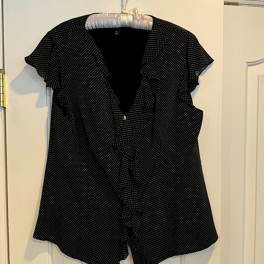 Talbots Ruffle Short Sleeve Black and White Polka Dot Blouse